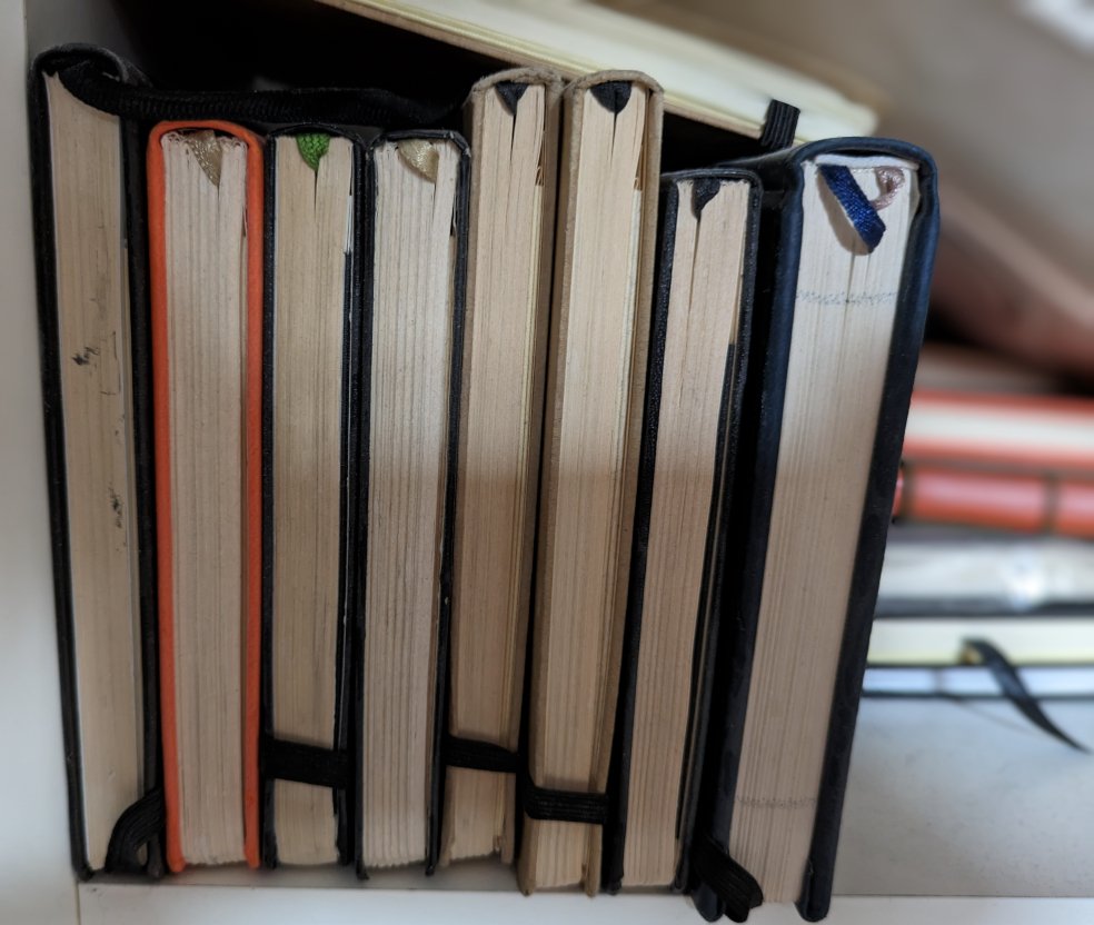 Notepads on a shelf